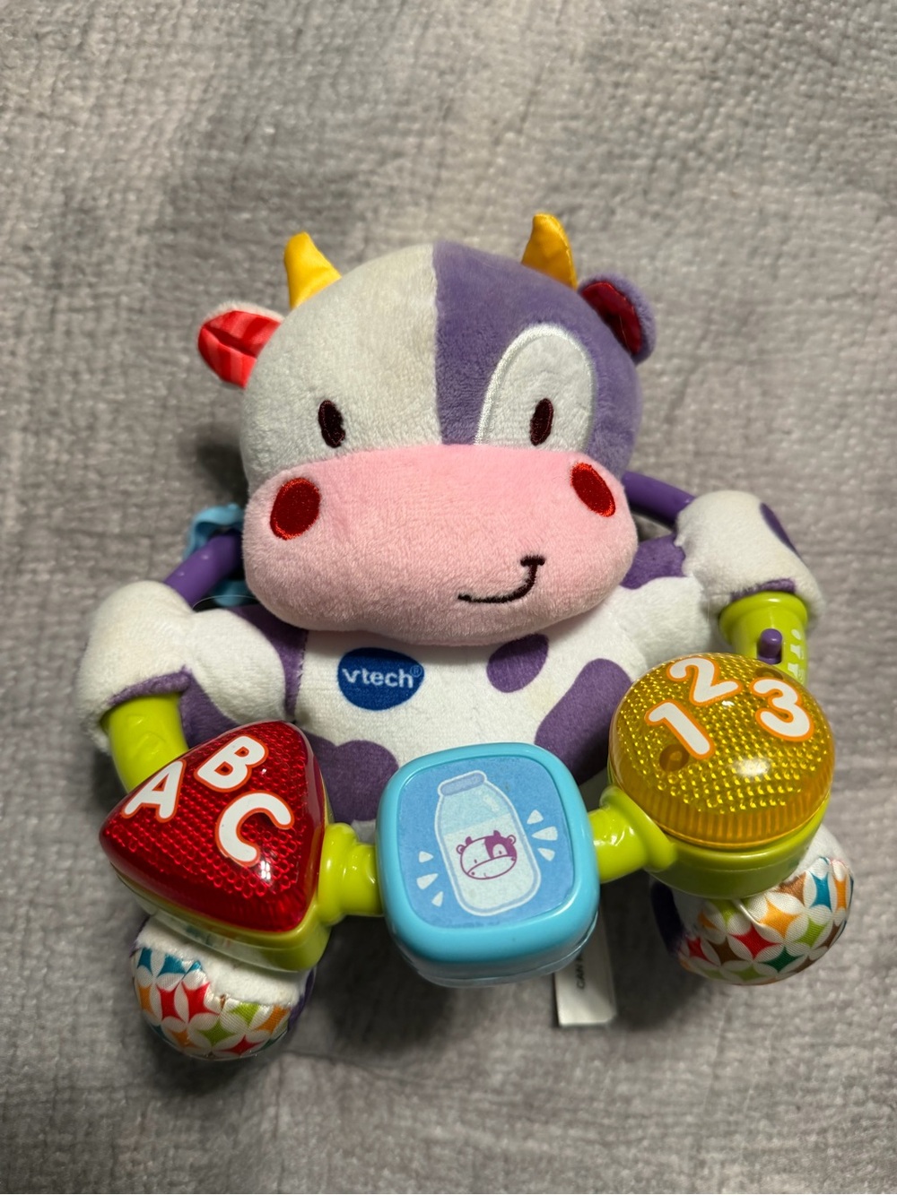 VTech Purple & White Cow Plush Learning Toy with ABC/123 Buttons